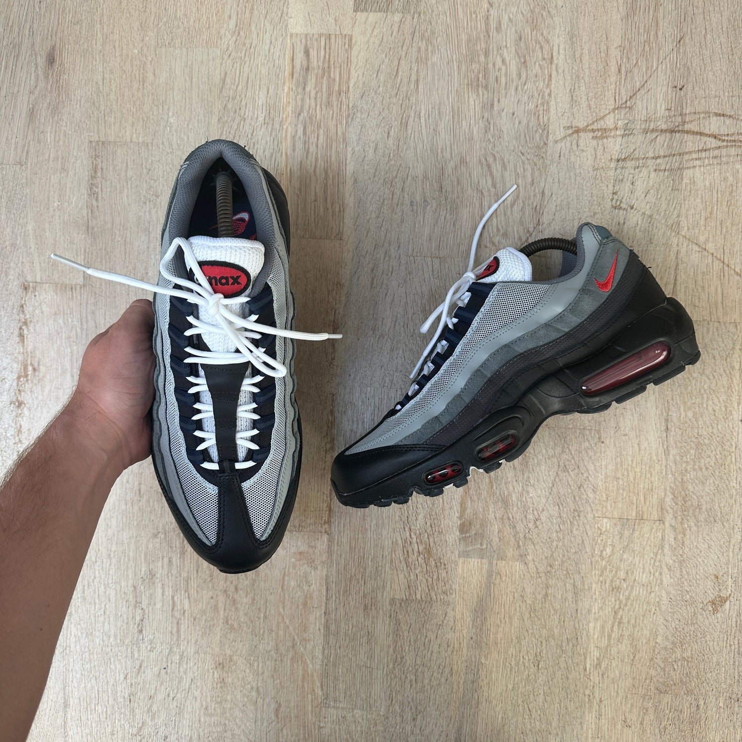 Silver and red sales air max 95